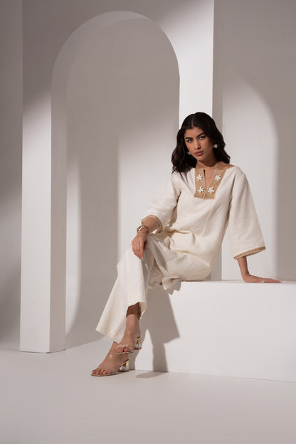 Off-White Short Kurta with Yoke Detail