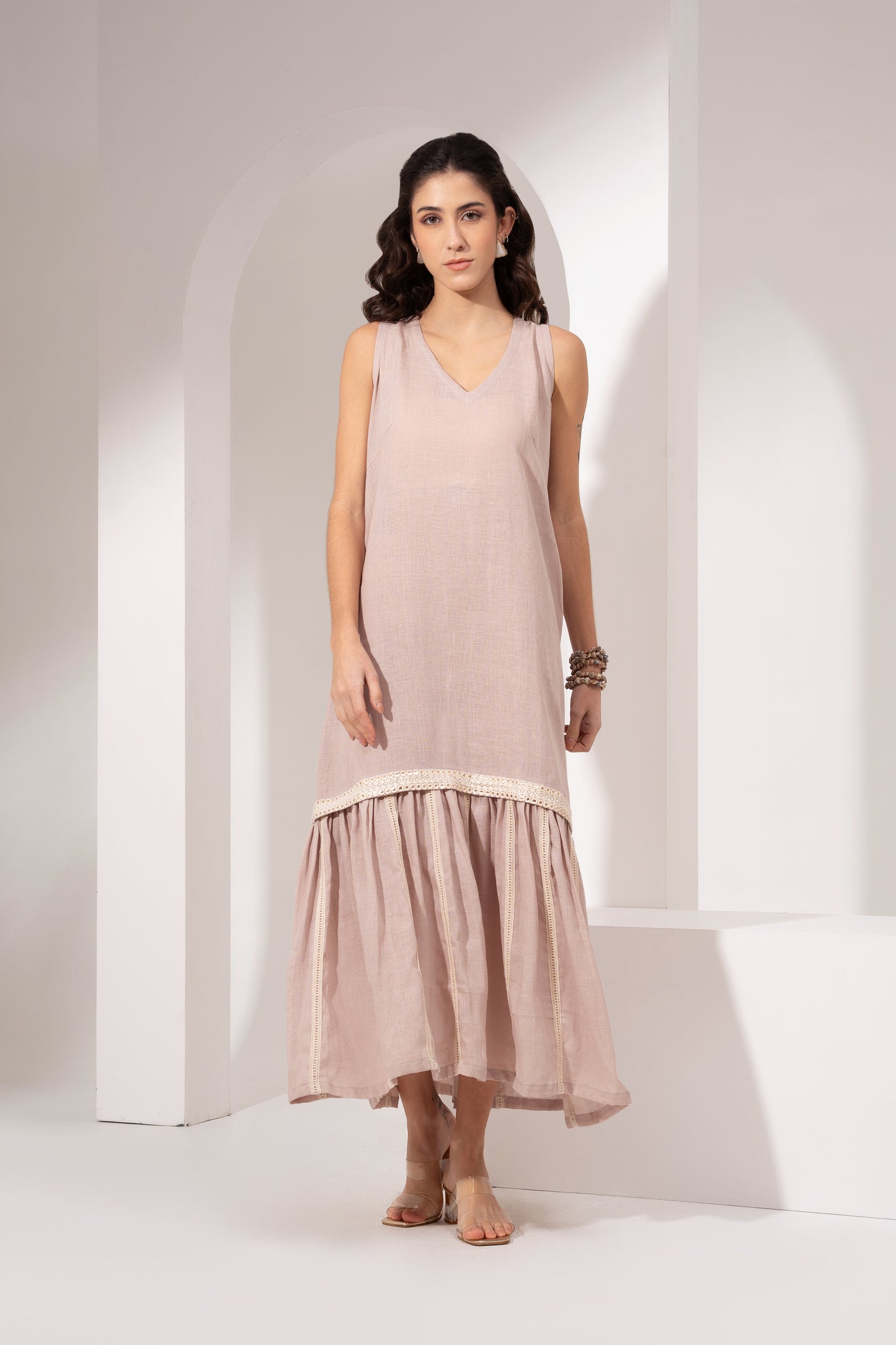 Powder Pink Gathered Shift Dress