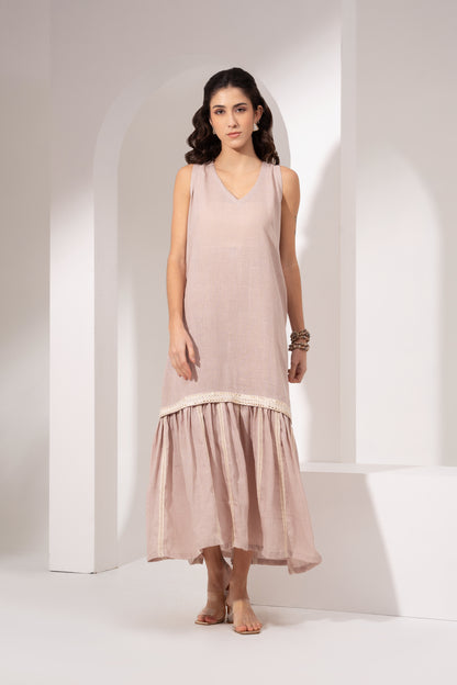 Powder Pink Gathered Shift Dress