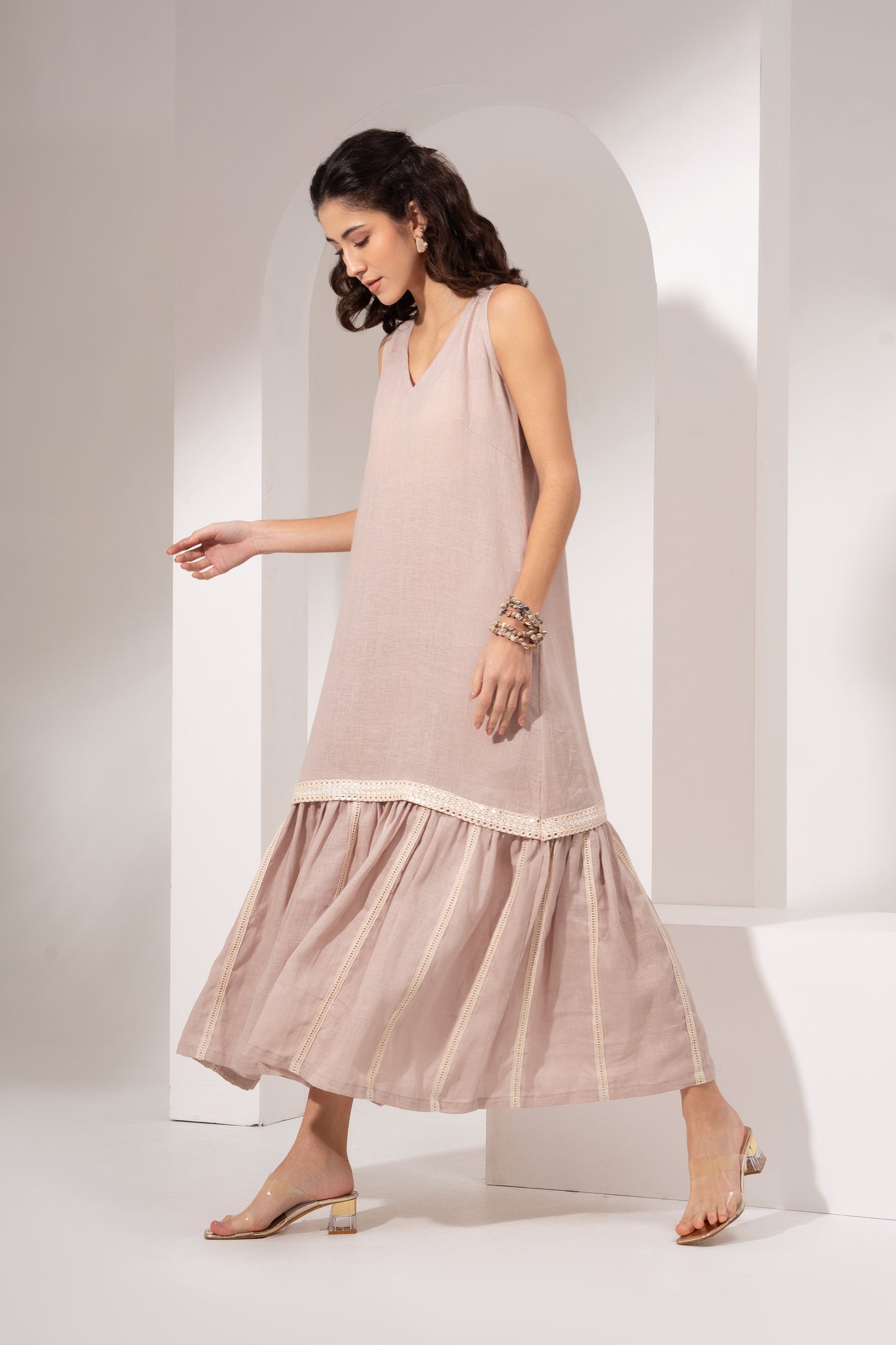 Powder Pink Gathered Shift Dress