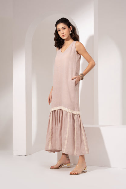 Powder Pink Gathered Shift Dress