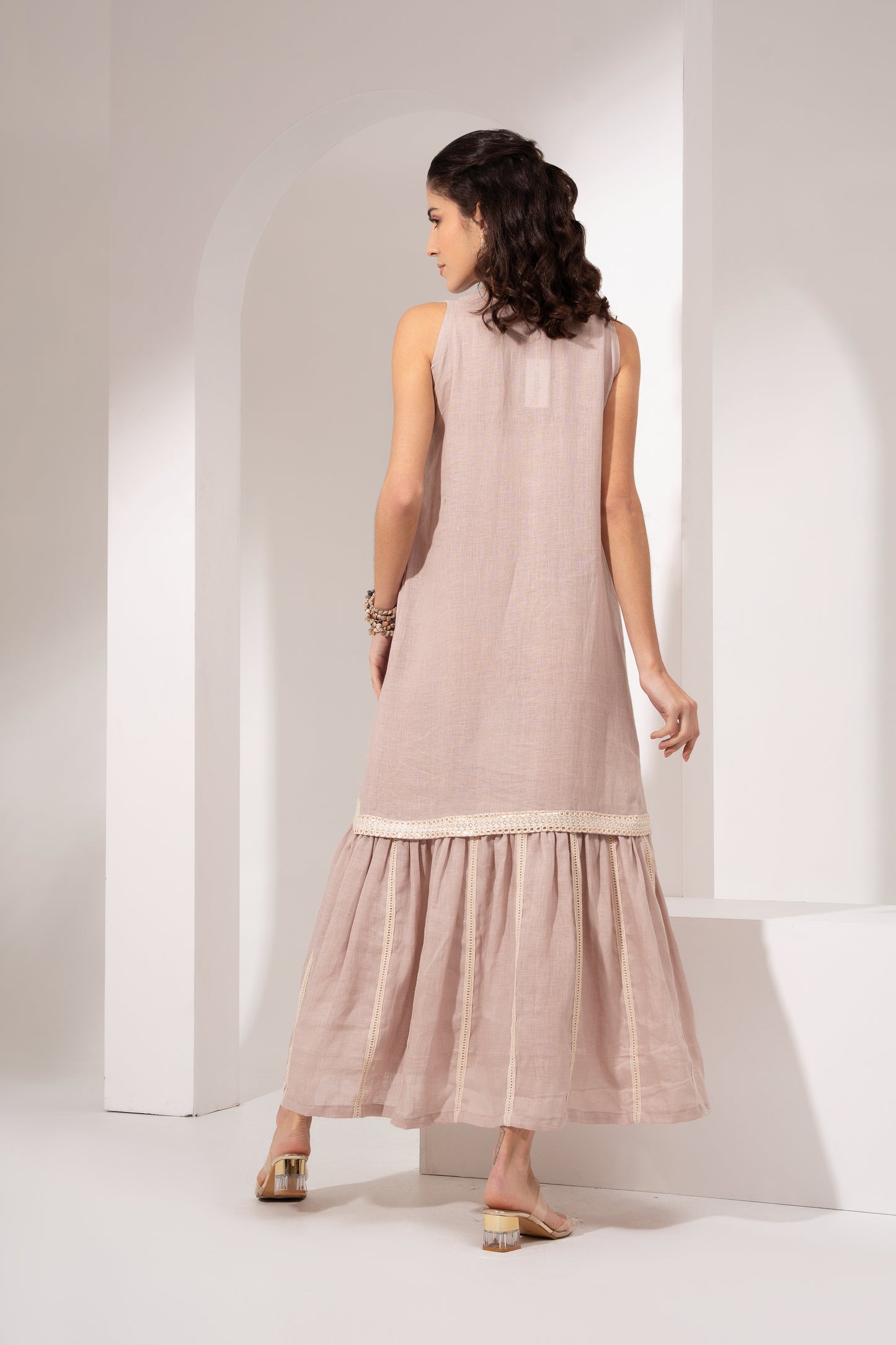 Powder Pink Gathered Shift Dress
