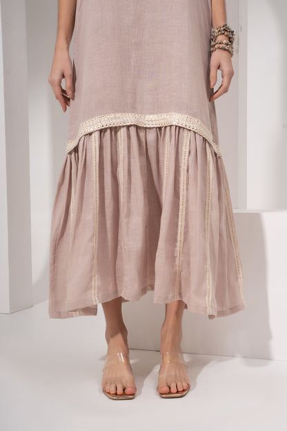 Powder Pink Gathered Shift Dress