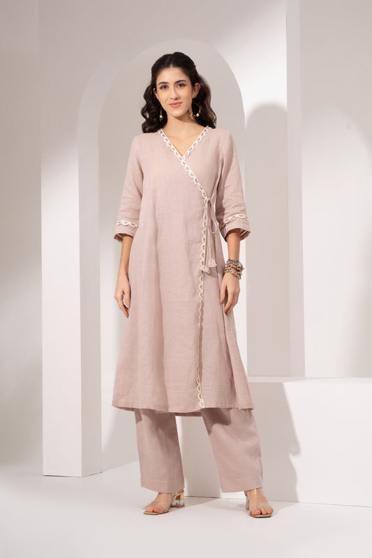 Powder Pink Long Angarakha Kurta