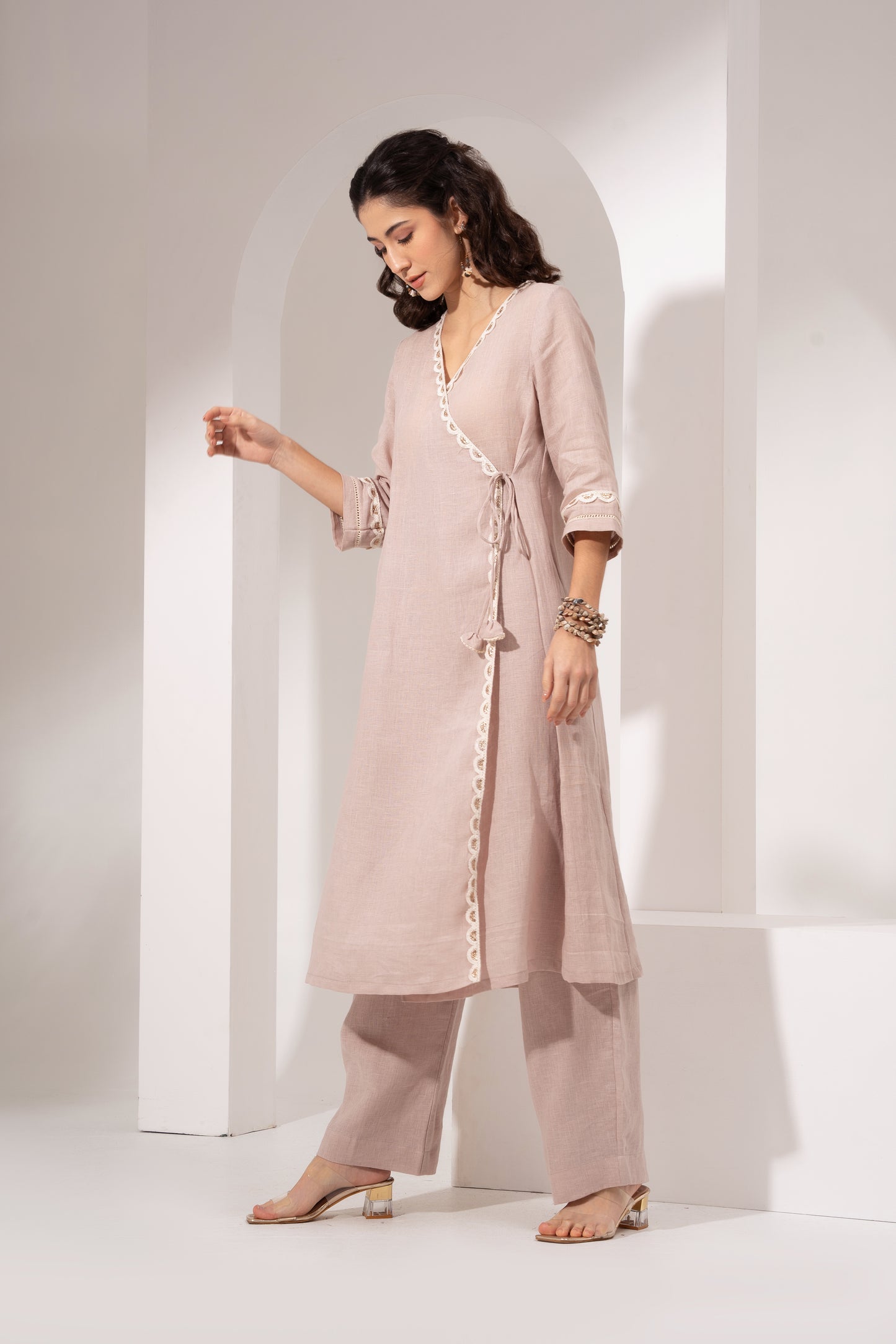 Powder Pink Long Angarakha Kurta