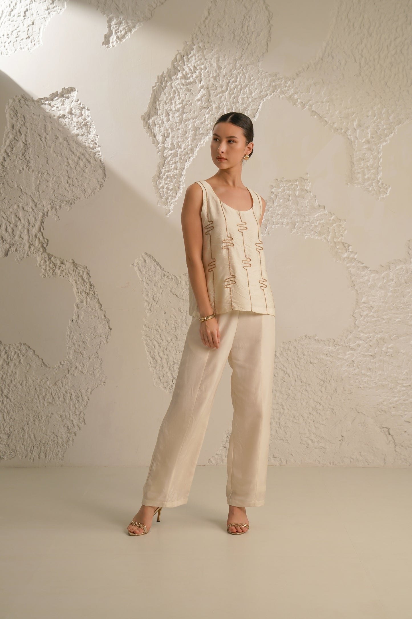 Corded Tank Top With Panelled Pant