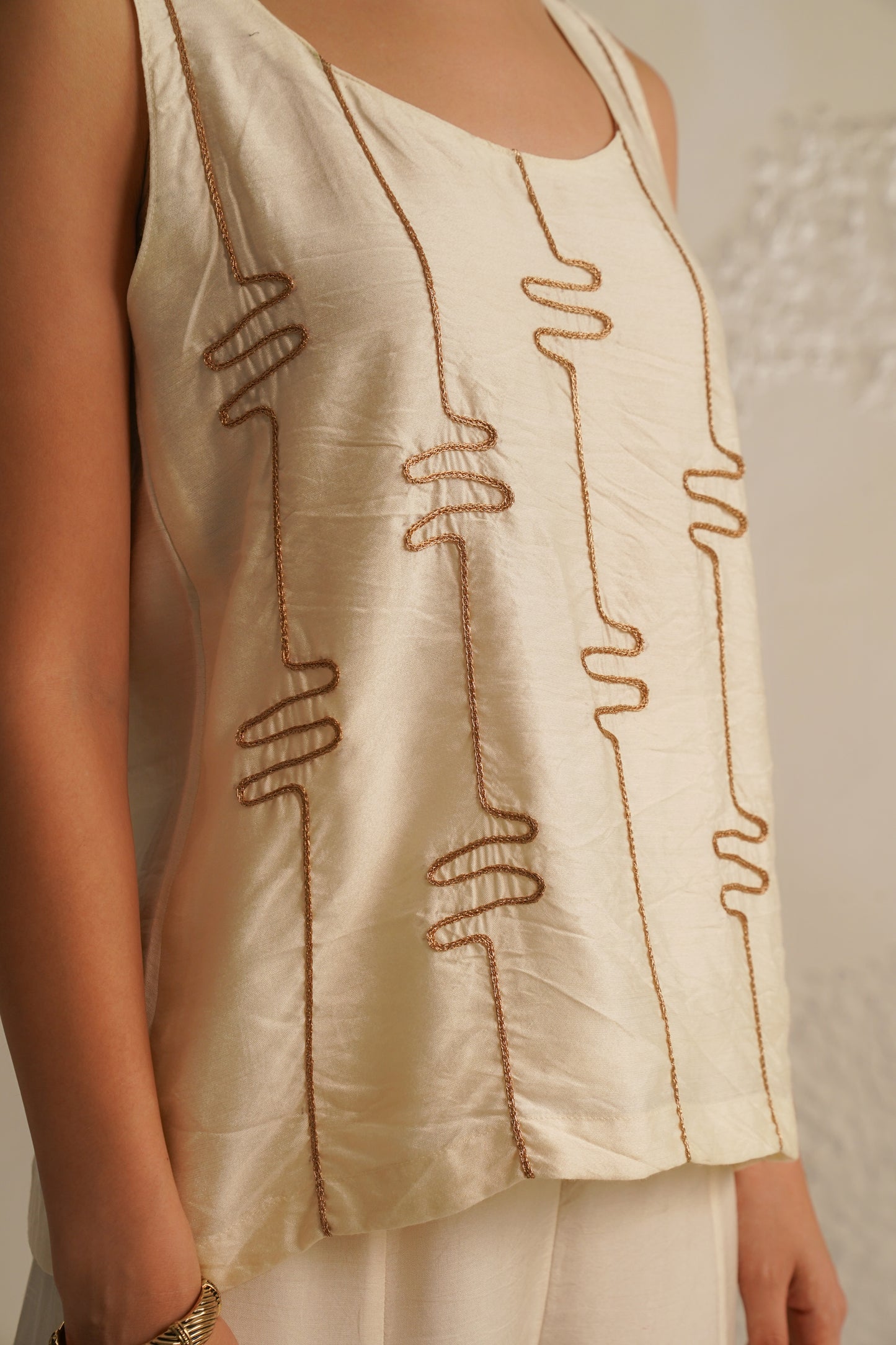 Corded Tank Top With Panelled Pant