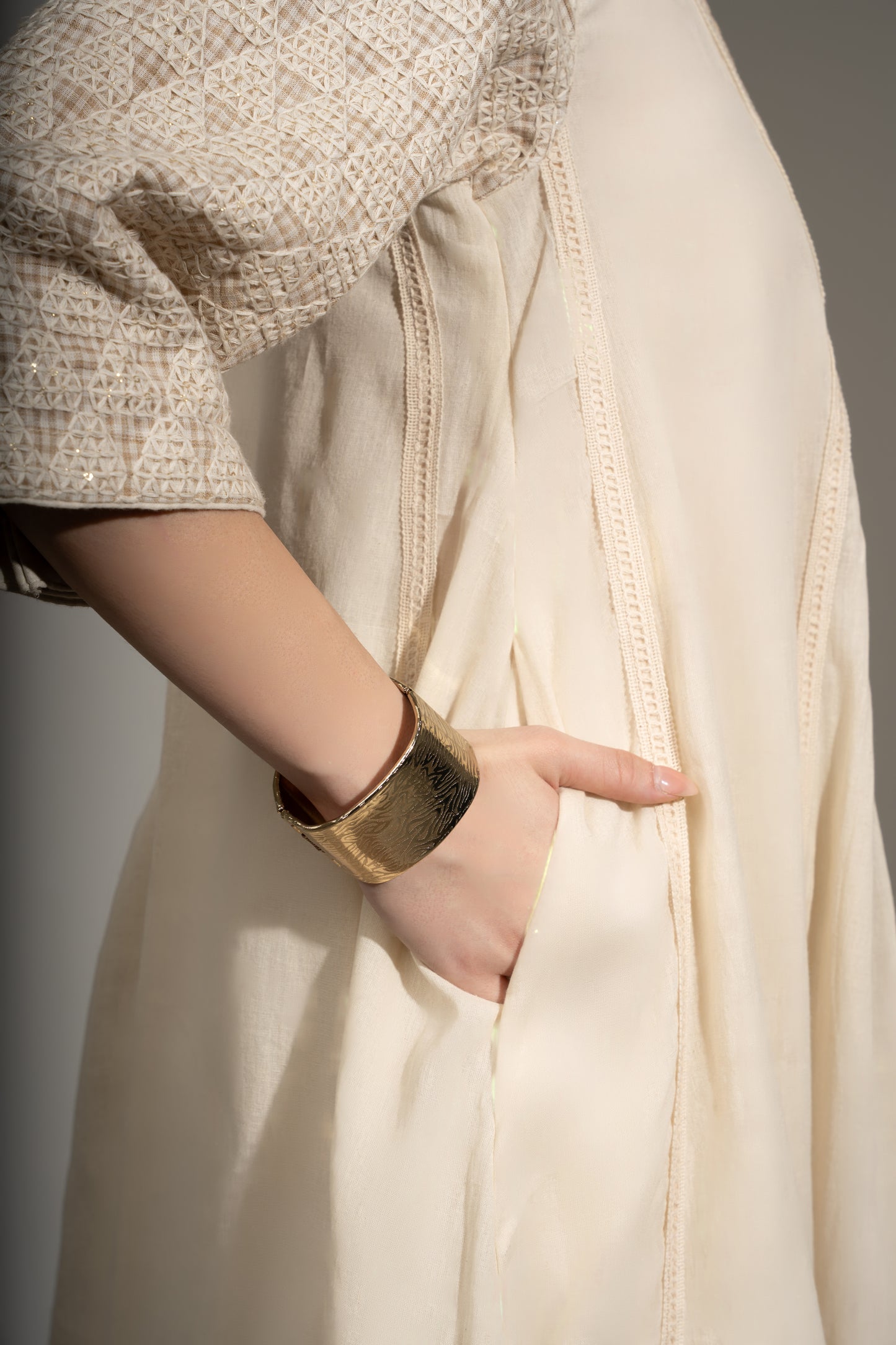 A-Line Embroidered Kurta with Cotton Linen Pants Set