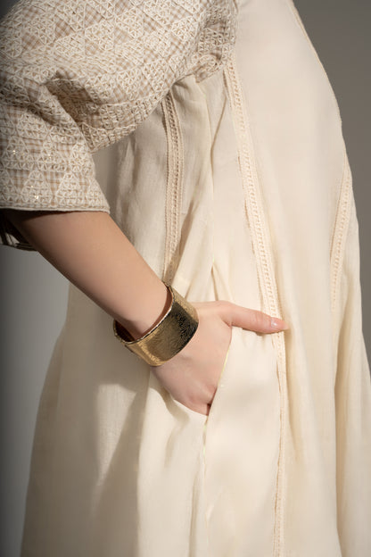 A-Line Embroidered Kurta with Cotton Linen Pants Set