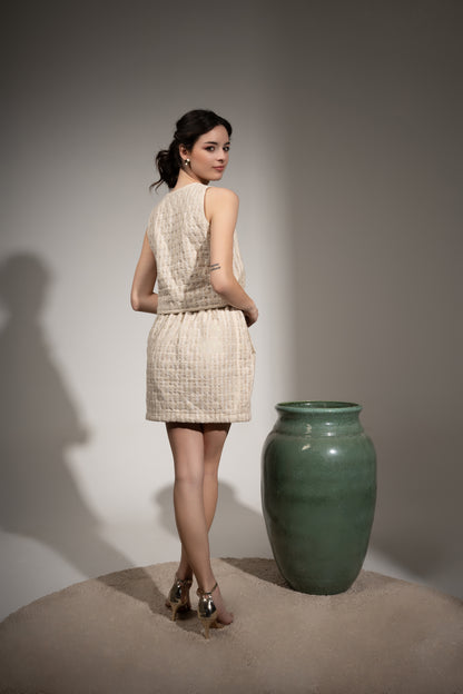 Embroidered Waistcoat Top and Short Skirt Set
