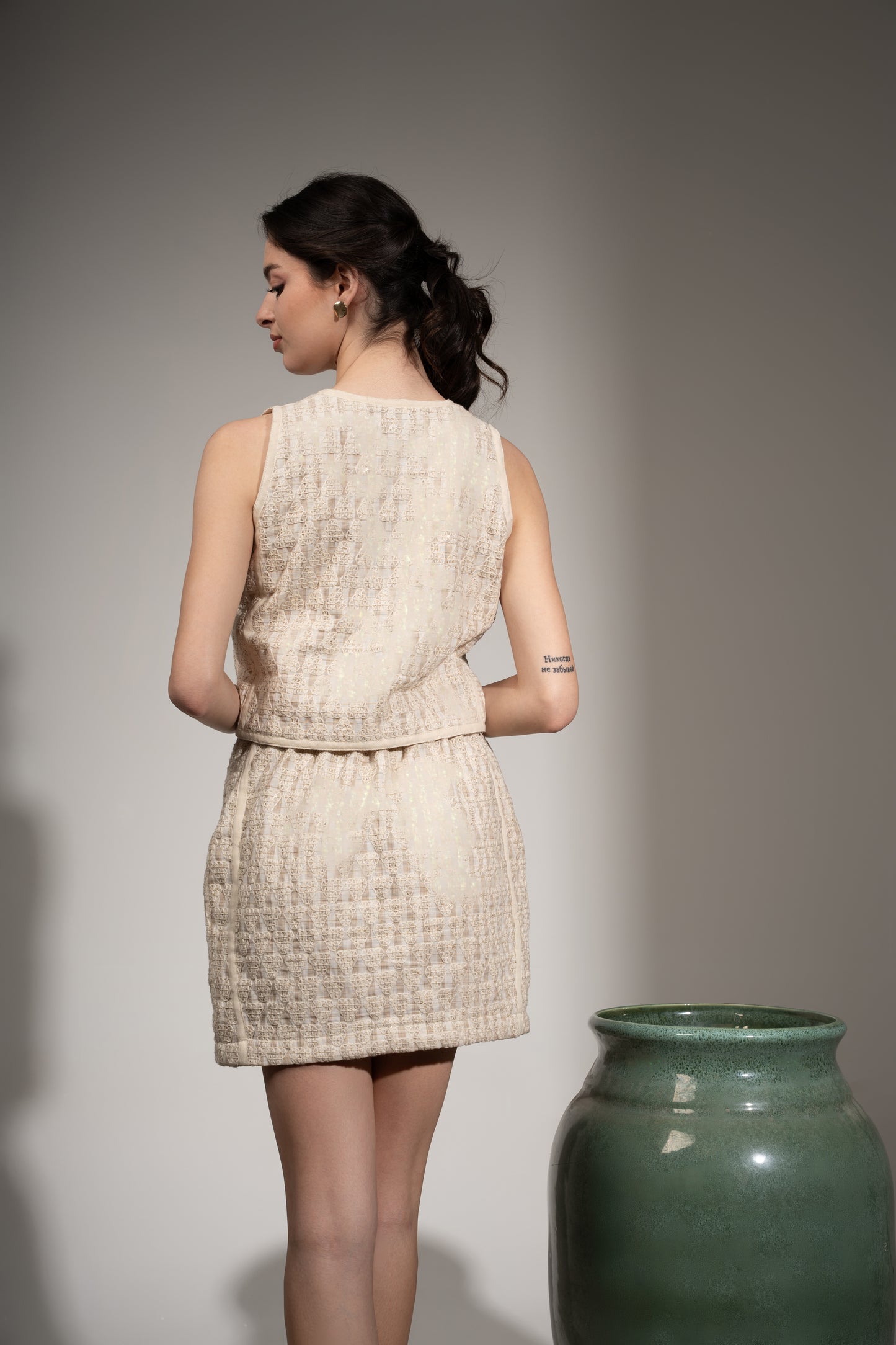 Embroidered Waistcoat Top and Short Skirt Set