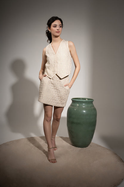 Embroidered Waistcoat Top and Short Skirt Set