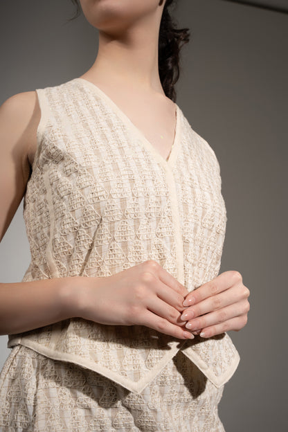 Embroidered Waistcoat Top and Short Skirt Set