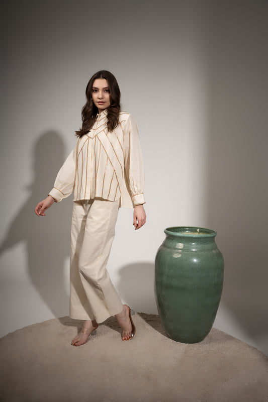 Panelled Shirt and Straight-Fit Pants Set