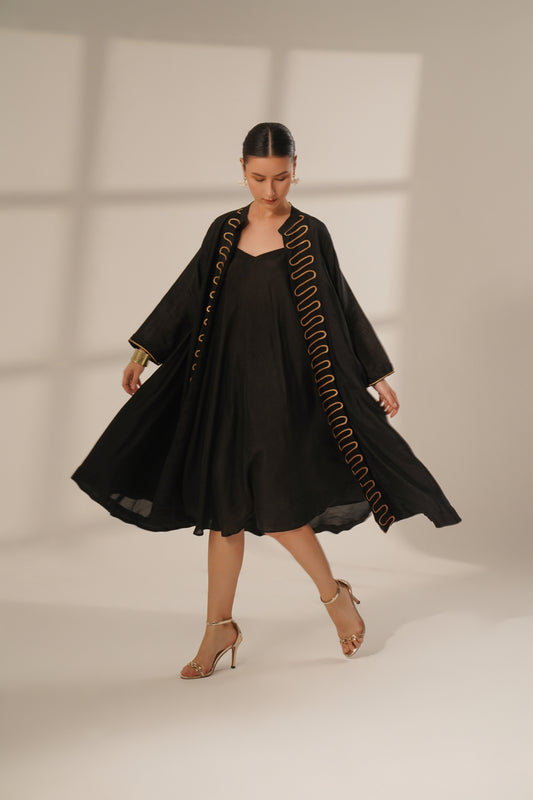 Front Open Overlay With Bias Cut Dress