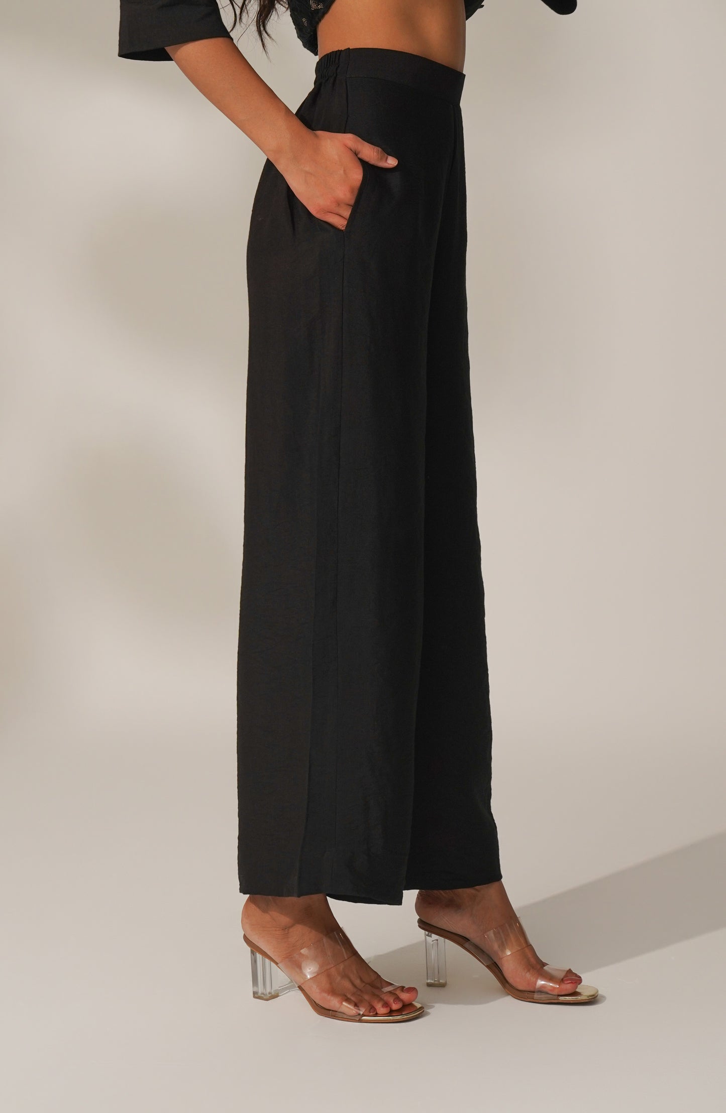 High Waisted Wide Leg Pant (Black)