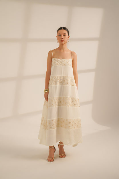 Horizontal Panelled Dress (Off-White)