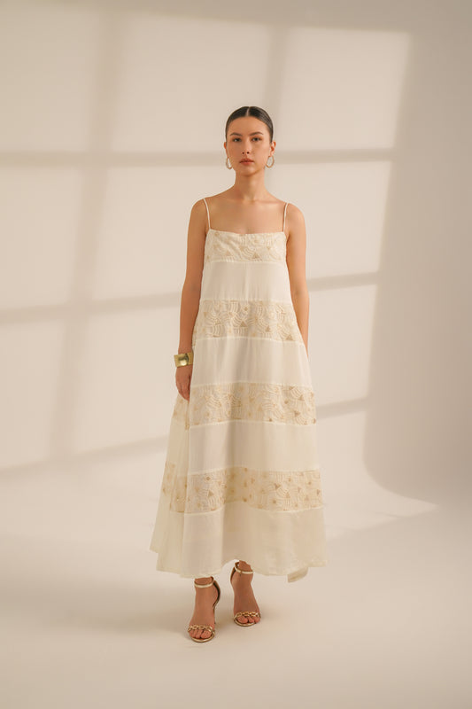 Horizontal Panelled Dress (Off-White)