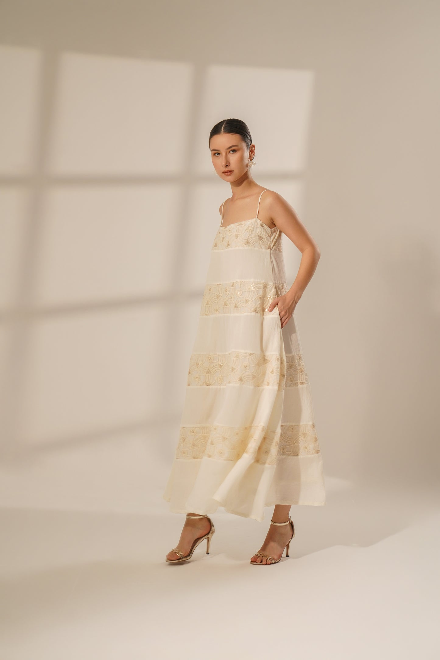 Horizontal Panelled Dress (Off-White)