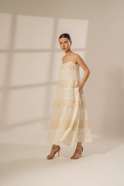 Horizontal Panelled Dress (Off-White)