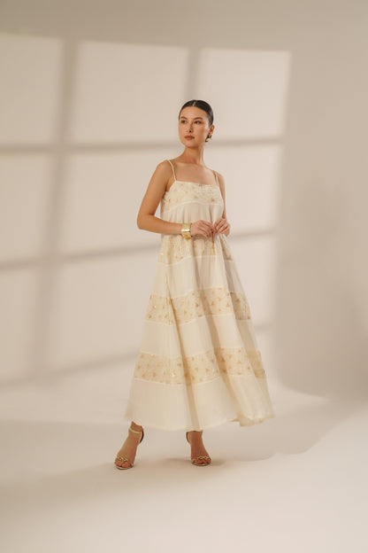 Horizontal Panelled Dress (Off-White)