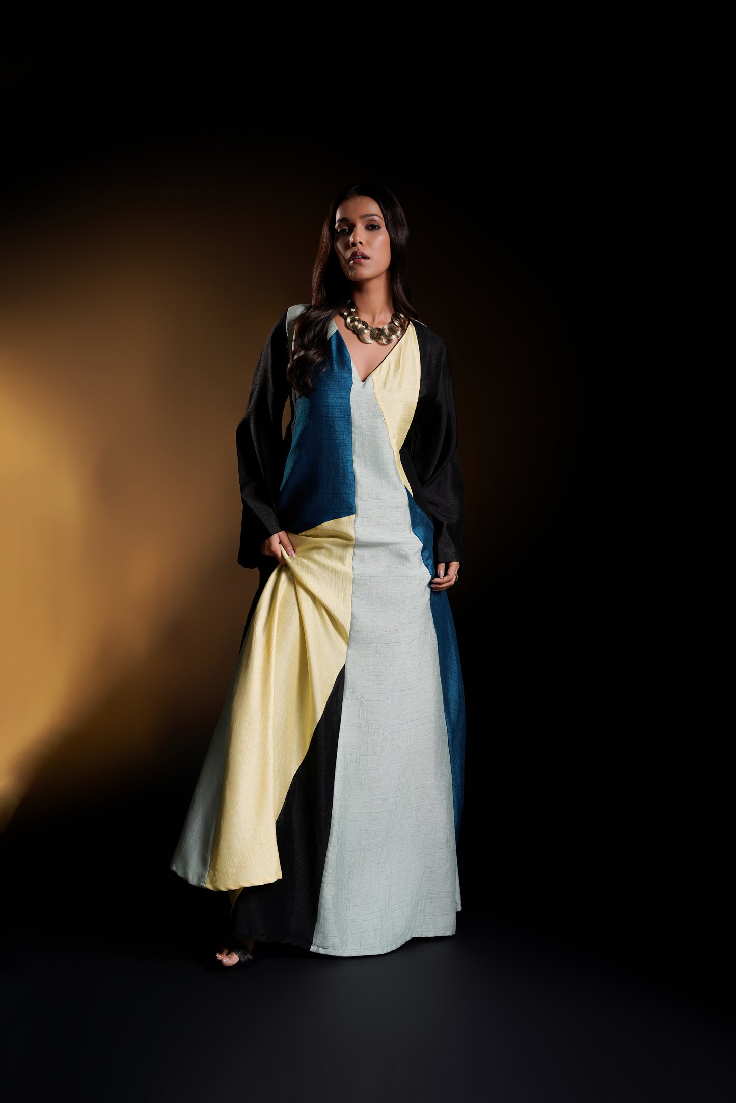 Asymmetric Panelled Maxi Dress