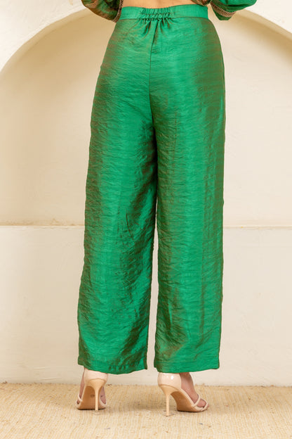 Green Long Panelled Kurta and Pant Set