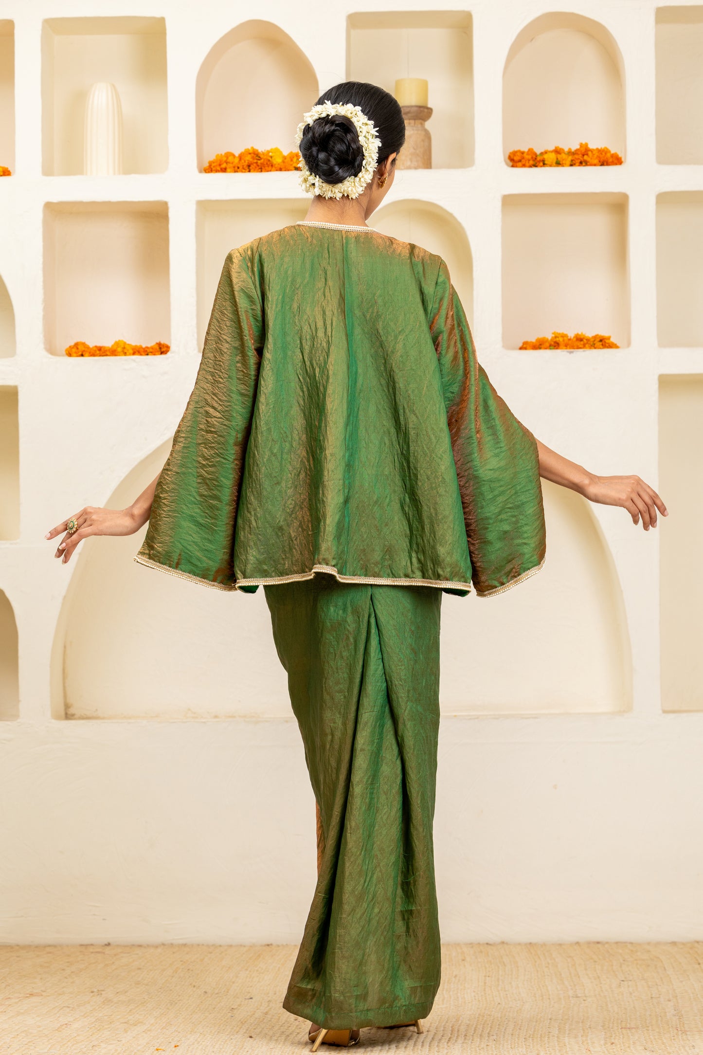 Green Cape Jacket, Bustier and Sarong Skirt Set