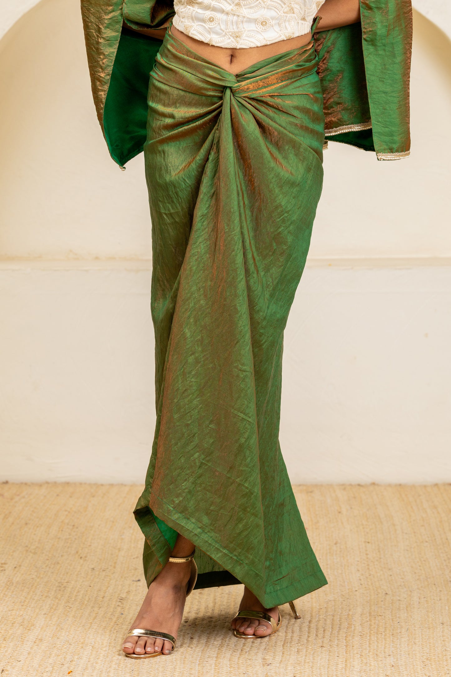 Green Cape Jacket, Bustier and Sarong Skirt Set
