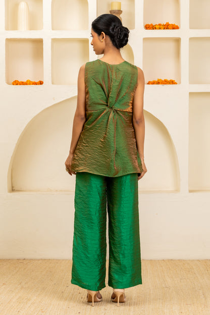 Green Twisted Knot Sleeveless Top and Pant Set