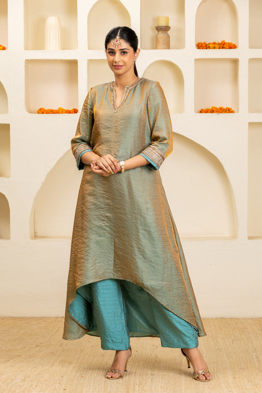 Light Blue High-low Kurta and Pant Set