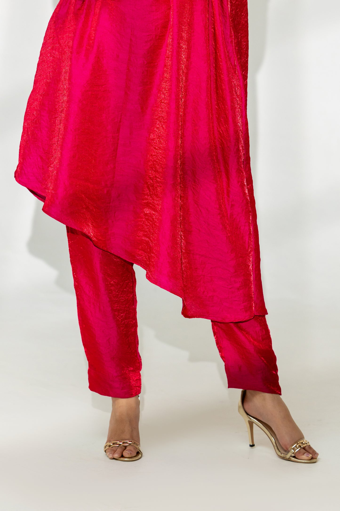 Hot Pink Asymmetrical Kaftan Kurta and Pant Set