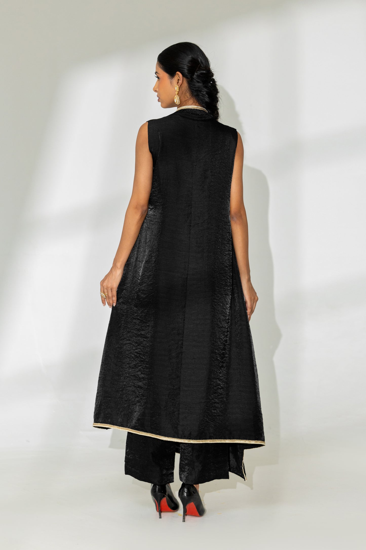 Black Sleeveless Asymmetric Kurta and Pant Set