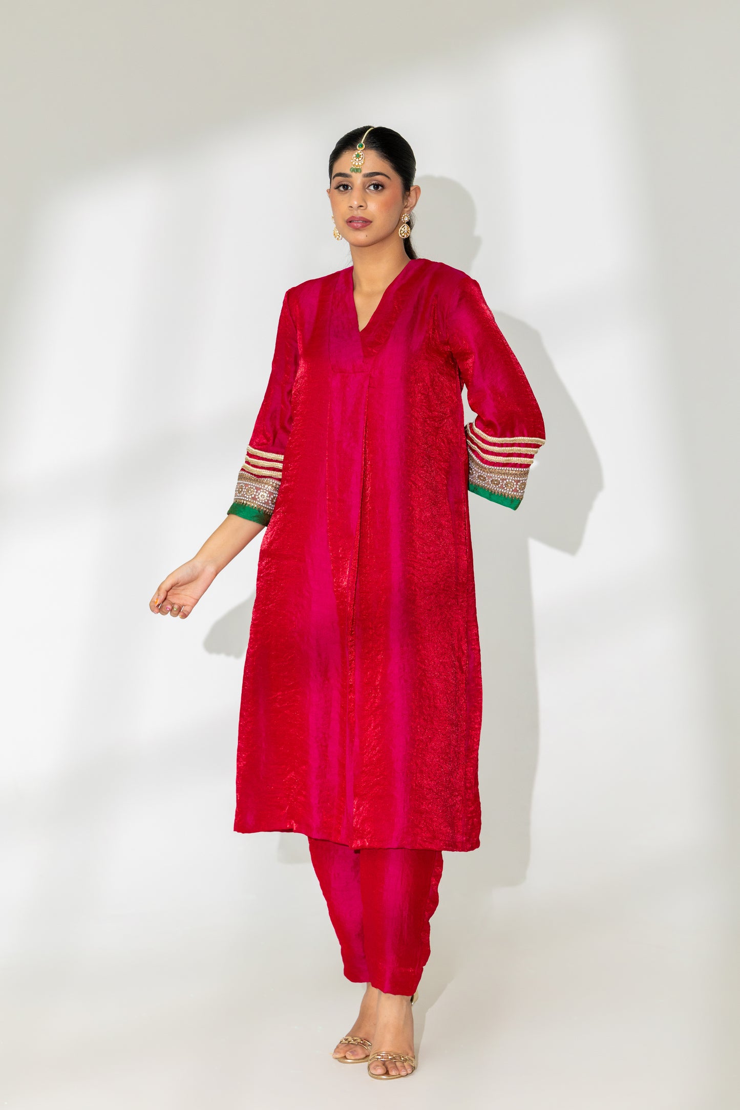 Hot Pink Box Pleated Kurta and Pant Set