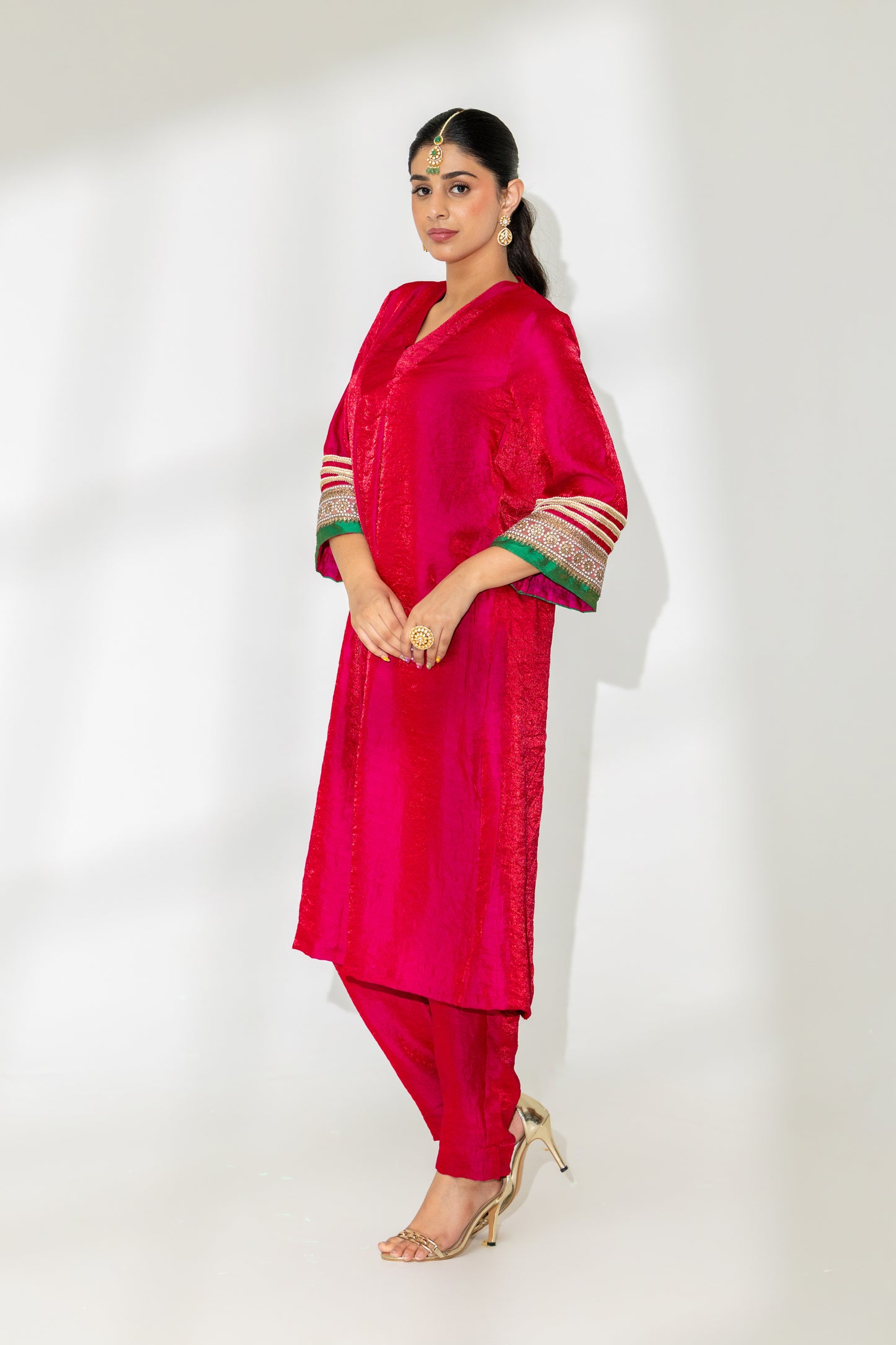 Hot Pink Box Pleated Kurta and Pant Set