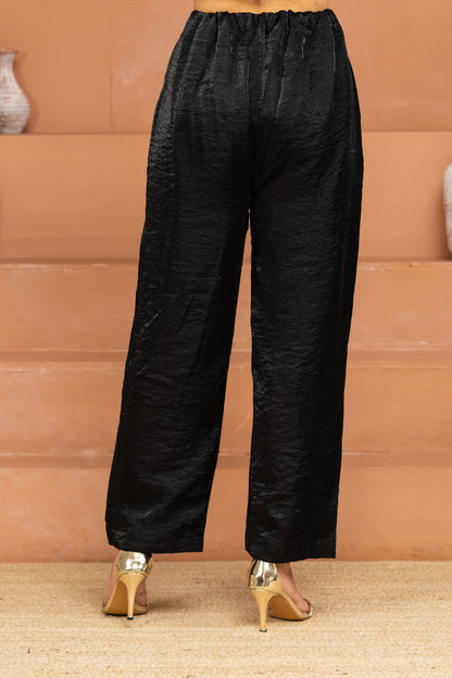 Black Big Yoke Long Kurta and Pant Set