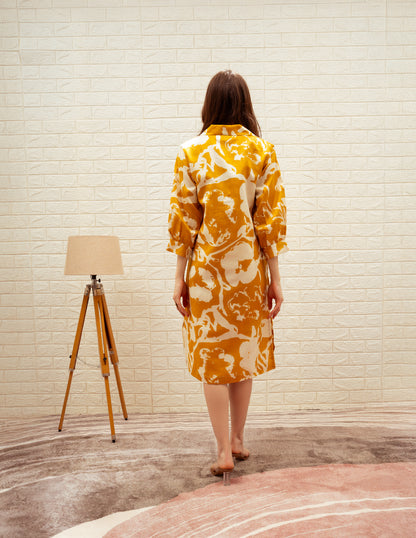 Straight-Cut Printed Collared Midi Dress