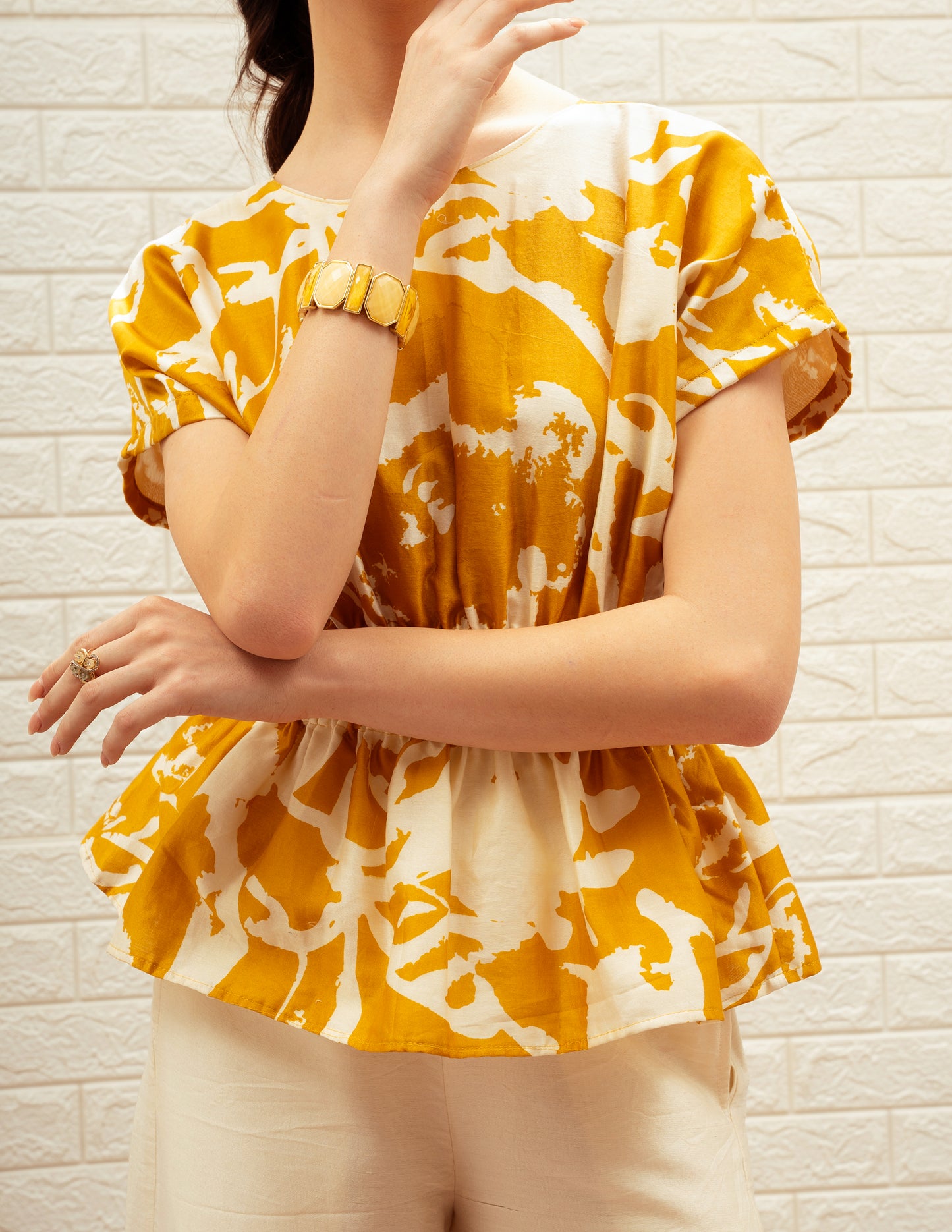 Printed Elasticated Kaftan Top