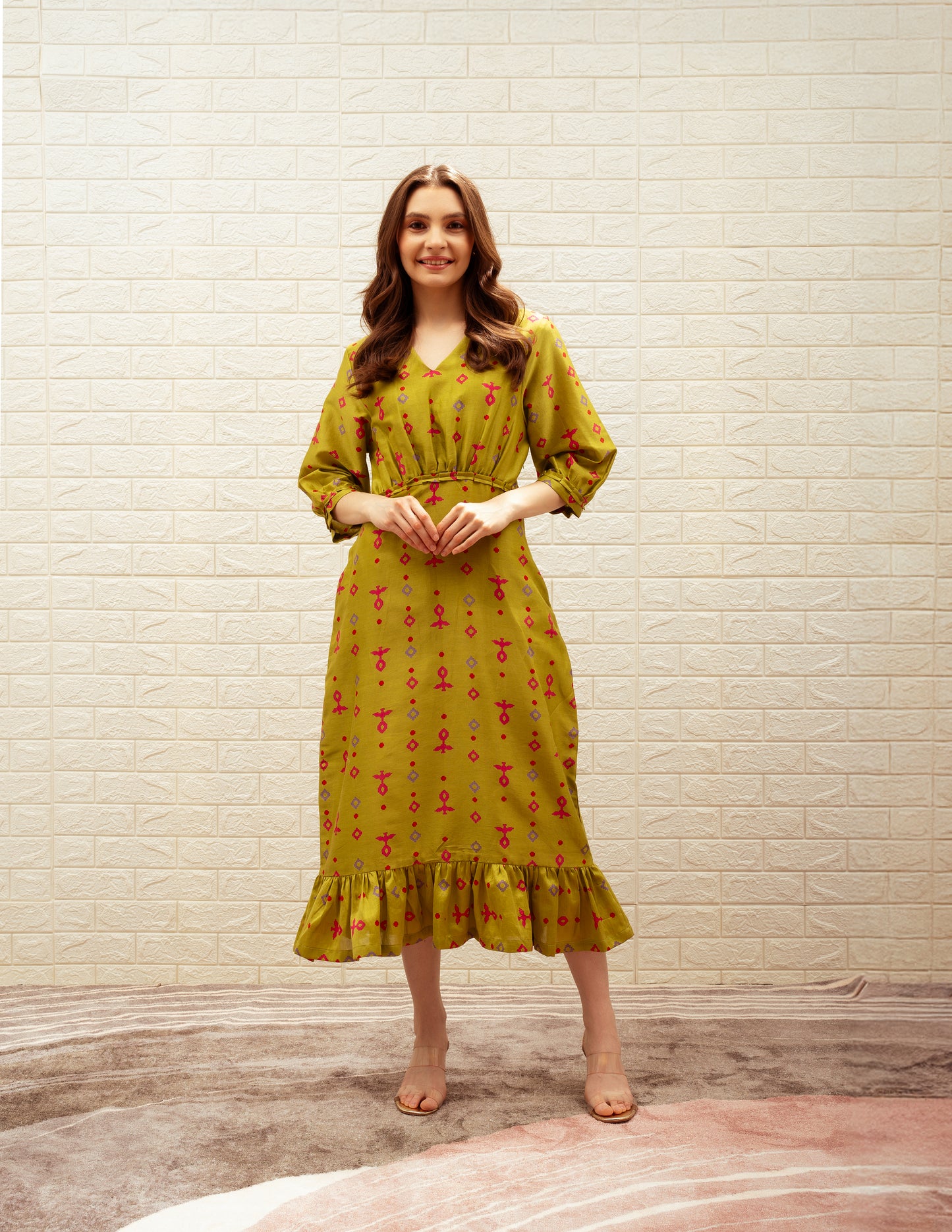 Straight-Fit Printed Midi Dress