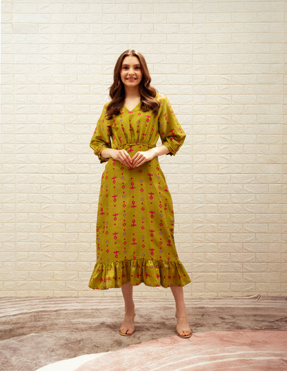 Straight-Fit Printed Midi Dress