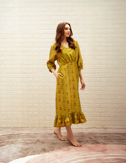 Straight-Fit Printed Midi Dress