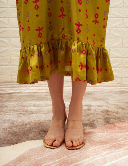 Straight-Fit Printed Midi Dress