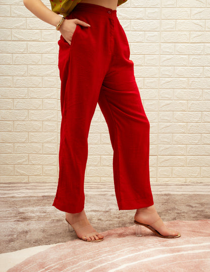 Solid Red High-Waisted Pant