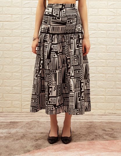 Black and White Printed Long Skirt