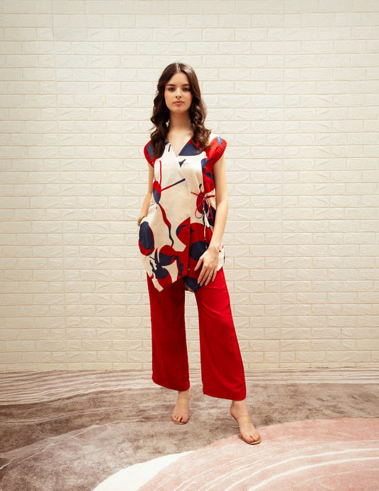 Solid Red High-Waisted Pant
